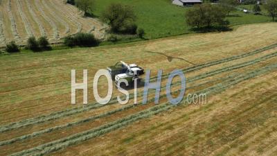 Farmer Making Silage In Autumn, Correze, France – Aerial Video Drone Footage 