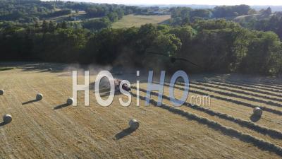 Farmer Making Hay In Autumn, Correze, France – Aerial Video Drone Footage 