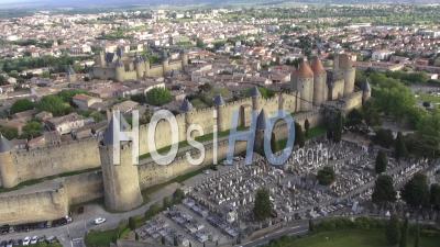 Carcassonne, The Ancient City And Fortress, Aude, Languedoc-Roussillon, France - Video Drone Footage
