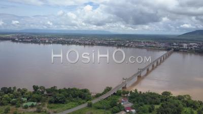 Pakse Bridge And Mekong River - Video Drone Footage