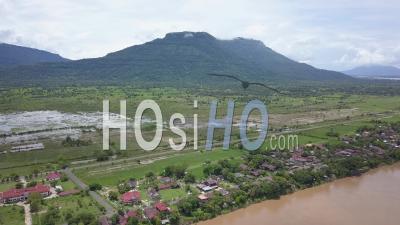 Village Champassak On Mekong - Video Drone Footage