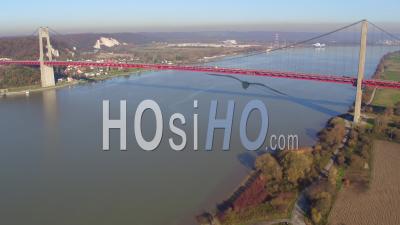 Tancarville Bridge And The Seine - Video Drone Footage