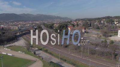 Train Arriving To Aubagne - Video Drone Footage