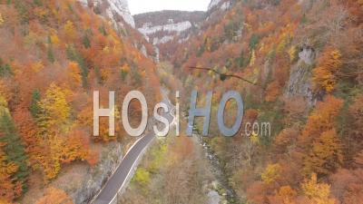 Gorges De La Bourne Valley Gorge In Autumn - Video Drone Footage 