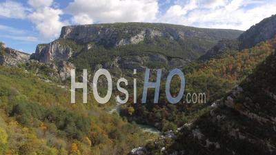 River Verdon And Autumn Forest At The Foot Of The Point-Sublime Mountain Top – Aerial Video Drone Footage