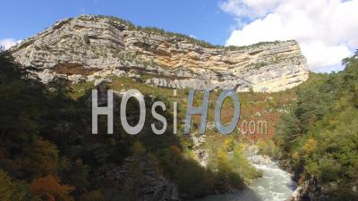 River Verdon And Point-Sublime In The Gorges Verdon Gorge In Autumn – Aerial Video Drone Footage 