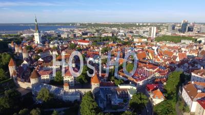 Tallinn Skyline From Outside City Walls Estonia - Video Drone Footage