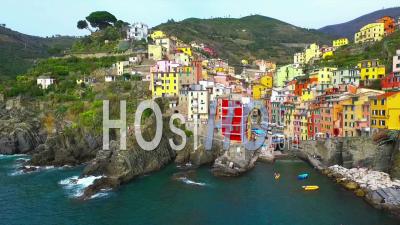 Unesco World Heritage Site Cinque Terre Villiage Italian Riviera - Video Drone Footage