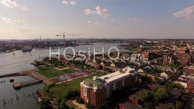 Boston Massachusetts Flying Low Over East Boston Paning Left With Cityscape Views. - Video Drone Footage