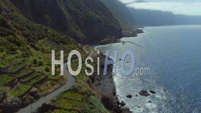 Winding Seaside Road And Mountainous Terrain Madeira Island Drone Video Portugal - Video Drone Footage