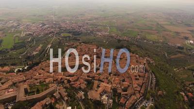 Aerial Footage Of Cortona Village Among The Hills In Tuscany, Italy - Video Drone Footage