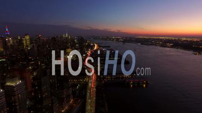 Nyc New York Usa Panning Right With View Of Manhattan And New Jersey Cityscapes At Dusk - Video Drone Footage