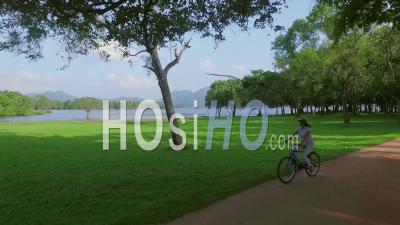 Cyclist At The Amaya Lake Hotel Dambulla Sri Lanka - Video Drone Footage