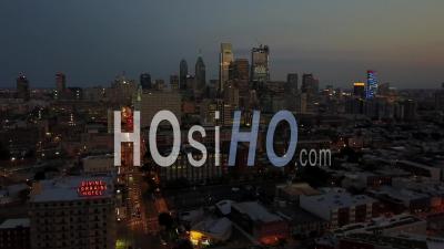 Dusk On Broad Street Drone Video Downtown Cityscape Philadelphia Pennsylvania Usa - Video Drone Footage