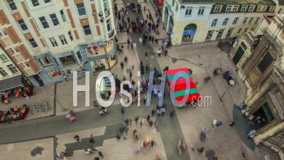 Crowded City Pedestrian Traffic Time Lapse Brussels Shopping District, Belgium - Video Drone Footage