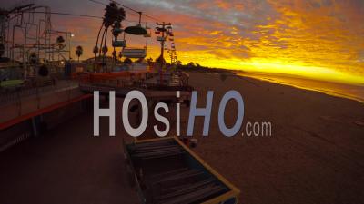 Santa Cruz Boardwalk Chair Lift At Sunrise California - Video Drone Footage