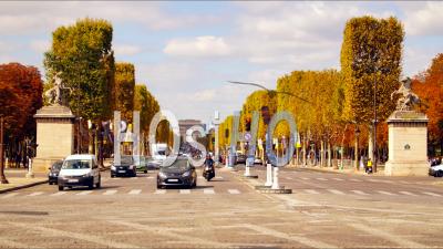 Champs Elysees Traffic In Autum, Timelapse
