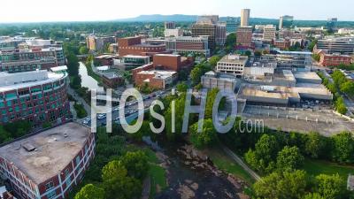 Downtown Greenville South Carolina At Sunset - Video Drone Footage