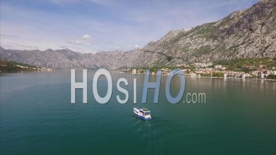 Tourist Boat On The Bay Of Kotor Montenegro - Video Drone Footage