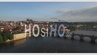 Vltava River Charles Bridge Prague Czech Republic - Video Drone Footage