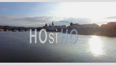Vltava River Prague Czech Republic - Video Drone Footage