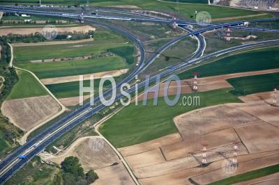 Highways Running Through The Seville Countryside, As Seen From An Airplane, Seville, Andalusia, Spain. - Aerial Photography
