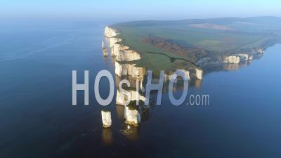 Old Harry Rocks Unesco Jurassic Coast Chalk Rock Formations Uk - Video Drone Footage