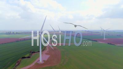 Wind Turbine Green Energy Farm English Countryside Uk - Video Drone Footage