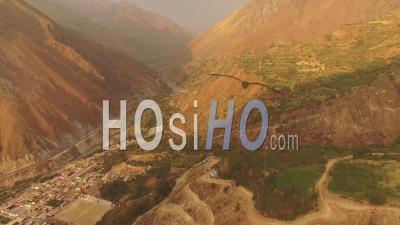 Peru Flying Over Mountain Hillsides And San Jeronimo De Surco - Video Drone Footage