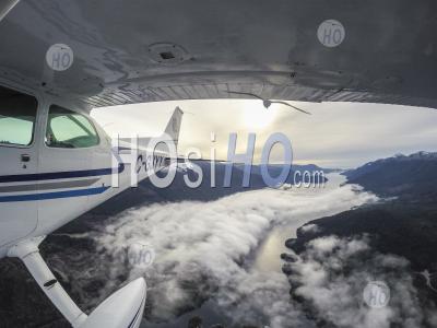 Point Of View Cessna Plane Over Foggy Sechelt Inlet Sunshine Coast Bc - Aerial Photography