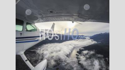 Point Of View Cessna Plane Over Foggy Sechelt Inlet Sunshine Coast Bc - Aerial Photography