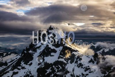 British Columbia Coastal Mountains Covered In Clouds - Aerial Photography