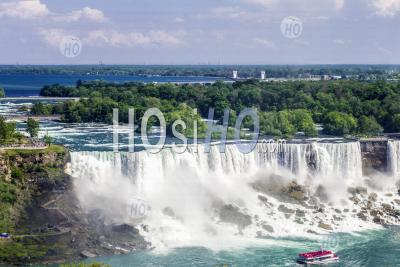 Aerial View At Niagara Falls Waterfalls On The Western Bank Of The Niagara River In The Golden Horseshoe Region Of Southern Ontario - Aerial Photography