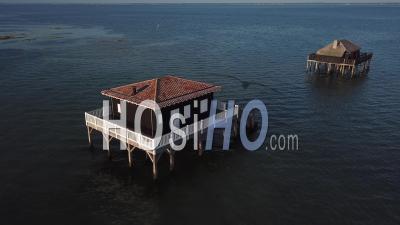 Two Cabanes Tchanquees, Bassin D'arcachon, France, Video Drone Footage