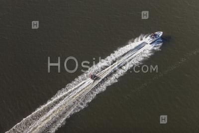 Small Boat Off Prince Edward Island Canada - Aerial Photography