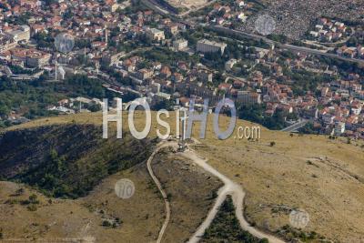  Cross Monument In The Hills Of Village Of Mostar Republika Srpska, Bosnia And Herzegovina - Aerial Photography