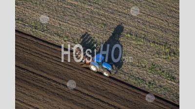 Aerial Farm Tractor Plowing A Field Vigneulles Les Huttonchâtel Lorraine France - Aerial Photography