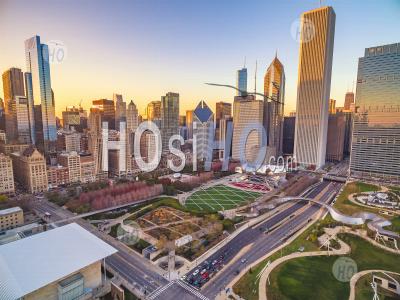 Downtown Grant Et Millenium Park Chicago Illinois - Photographie Aérienne