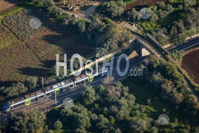 Train De Banlieue à Porticello Santa Flavia Sicile Italie - Photographie Aérienne