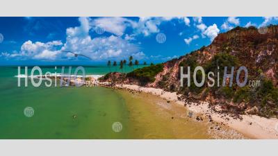 Swimmers And Sunbathers On Tabatinga's Beach, Conde Paraiba Brazil - Aerial Photography