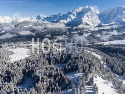 The Mont Blanc And The Saint-Gervais-Les-Bains Ski Resort, Seen By Drone - Aerial Photography