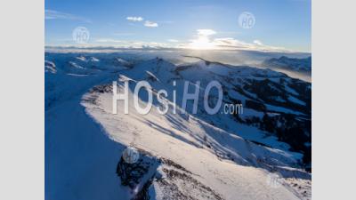 Coucher De Soleil Depuis Le Mont Joly Enn Hiver Vue Par Drone - Photographie Aérienne