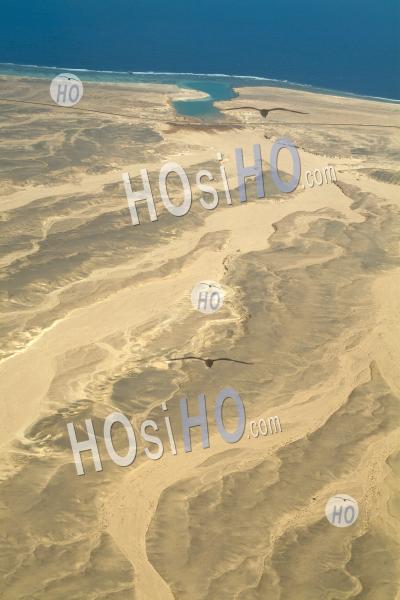 Desert Landscape And Coastline, Red Sea, Egypt. - Aerial Photography