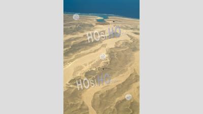 Desert Landscape And Coastline, Red Sea, Egypt. - Aerial Photography