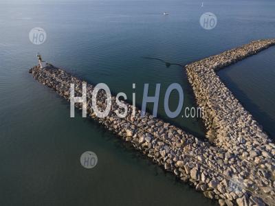 Aerial View Of A Breakwater At Port Camargue - Aerial Photography