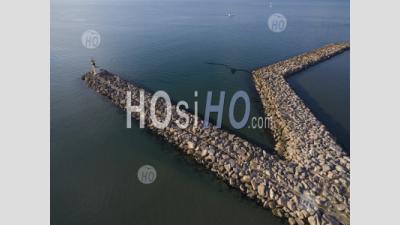 Aerial View Of A Breakwater At Port Camargue - Aerial Photography