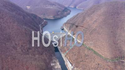 Video Drone Footage Of Hydroelectric Plant And Dam, Lake Reservoir