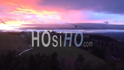 Sunset On Village Saint-Just-Malmont - Video Drone Footage
