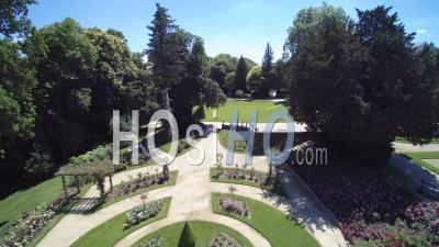 Aerial View Of The Garden La Perrine In Laval, Mayenne, France - Video Drone Footage