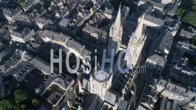Cathedral Notre-Dame Of Coutances In Summer, Video Drone Footage